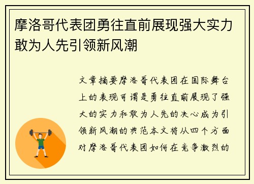摩洛哥代表团勇往直前展现强大实力敢为人先引领新风潮